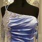 Blue One Shoulder Fringes Mermaid Long Formal Dress with Slit,DP1318