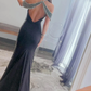 Black Halter Off the Shoulder Beaded Mermaid Long Prom Dress,DP1324