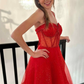 Glitter Red Straps Beaded A-Line Formal Party Dress with Slit,DP1325