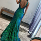 Green Sequins V Neck Mermaid Long Prom Dress Formal Party Dress,DP1326