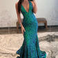 Green Sequins V Neck Mermaid Long Prom Dress Formal Party Dress,DP1326