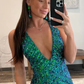 Green Sequins V Neck Mermaid Long Prom Dress Formal Party Dress,DP1326