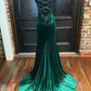 Emerald Velvet V-Neck Cutout Back Mermaid Long Formal Dress,DP1329