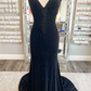 Emerald Velvet V-Neck Cutout Back Mermaid Long Formal Dress,DP1329