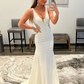 White Mermaid Beaded Backless Long Prom Dress,DP1334