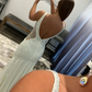 White Mermaid Beaded Backless Long Prom Dress,DP1334