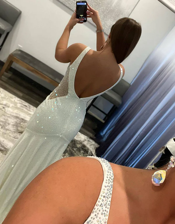 White Mermaid Beaded Backless Long Prom Dress,DP1334