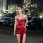 Red Velvet Strapless Short Prom Dress Evening Party Dress,DP1340