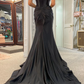 Black Strapless Satin Long Prom Dress with High Slit Formal Party Dress,DP1344