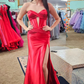 Black Strapless Satin Long Prom Dress with High Slit Formal Party Dress,DP1344