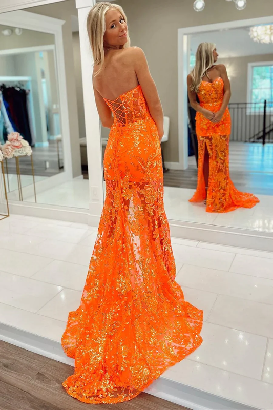 Orange Off The Shoulder Lace Appliques Long Prom Dress with Feathers,DP1346