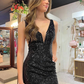 Black V Neck Sequins Backless Mermaid Long Prom Dress,DP1347