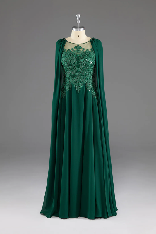 Dark Green A-Line Lace Appliques Chiffon Long Prom Dress Formal Party Dress,DP1348