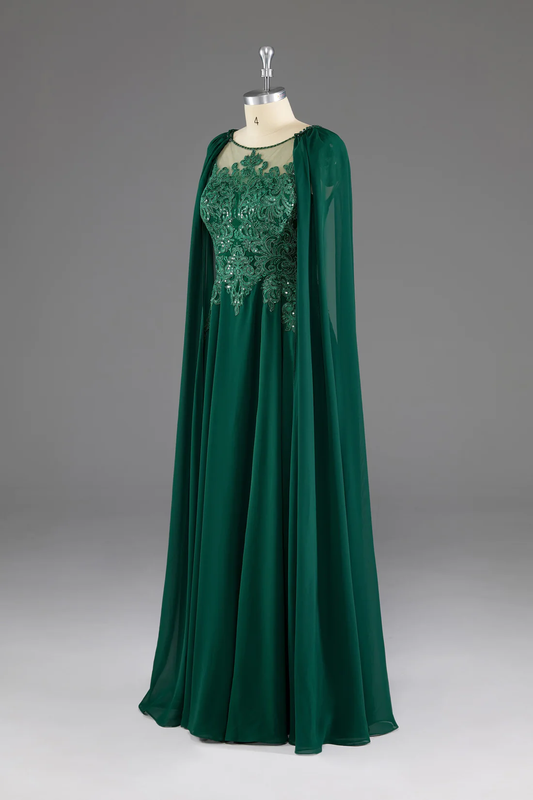 Dark Green A-Line Lace Appliques Chiffon Long Prom Dress Formal Party Dress,DP1348