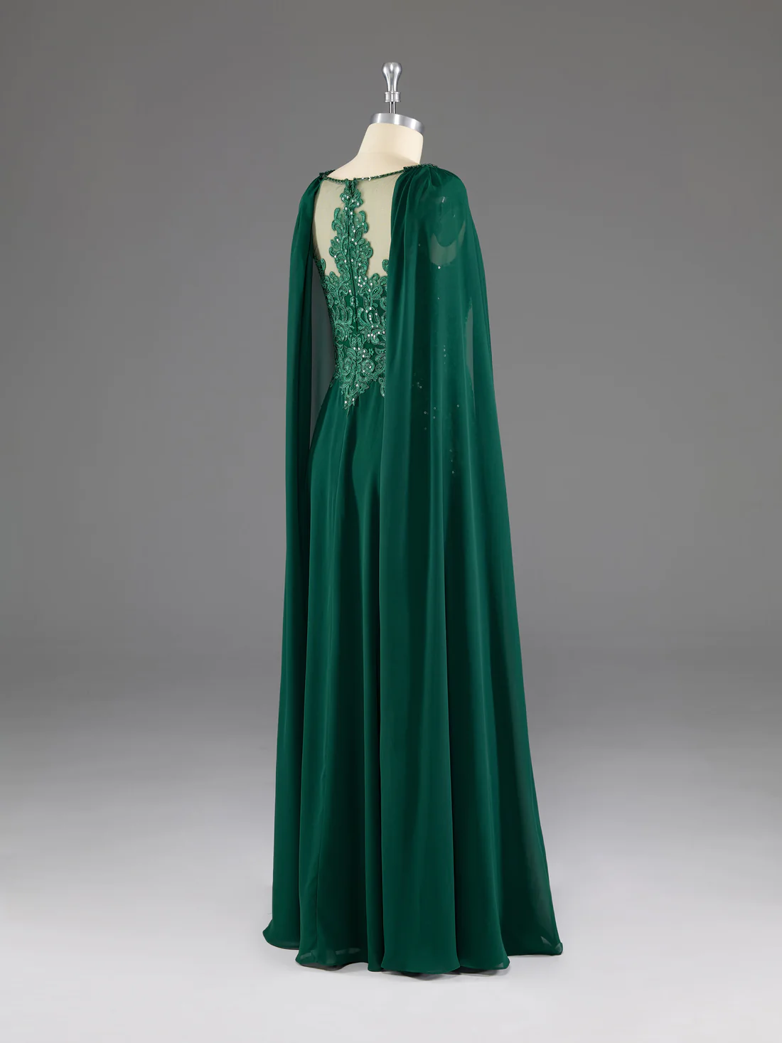 Dark Green A-Line Lace Appliques Chiffon Long Prom Dress Formal Party Dress,DP1348