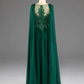 Dark Green A-Line Lace Appliques Chiffon Long Prom Dress Formal Party Dress,DP1348