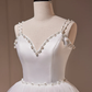 White V Neck Spaghetti Straps Beading A-Line Tulle Long Prom Dress,DP1350