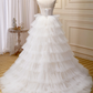 White Pretty Spaghetti Straps Appliques A-Line Tulle Layers Long Prom Dress Ball Gown,DP1351