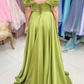 Green Off Shoulder Backless A-Line Long Prom Dress,DP1358