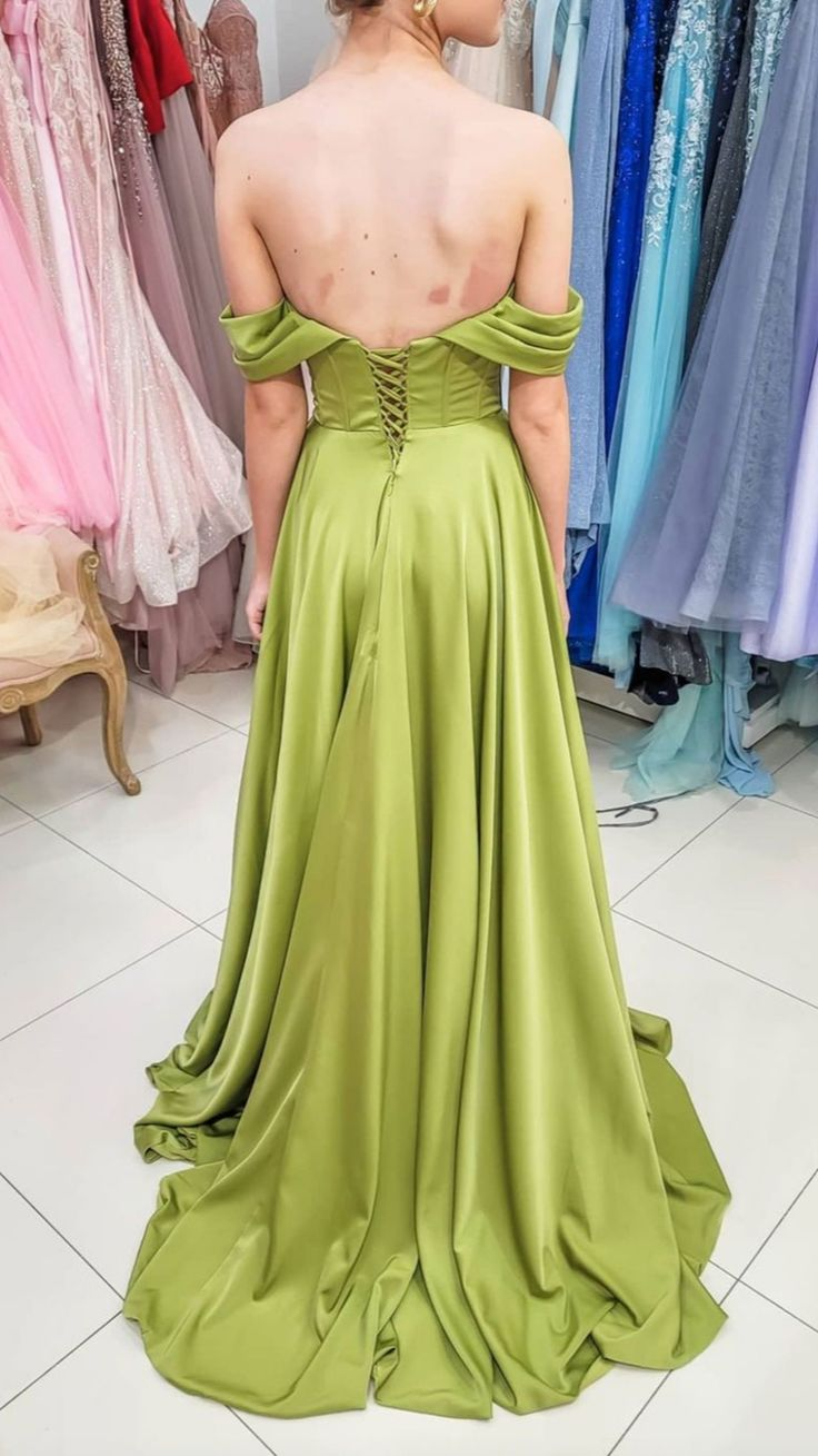 Green Off Shoulder Backless A-Line Long Prom Dress,DP1358