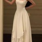 Elegant Ivory A-Line Square Neck Chiffon Ankle Length Prom Dress,DP1362