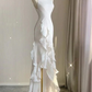 White Chiffon Sheath Backless Party Dress With Ruffles Long Prom Dress,DP1363