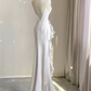 White Chiffon Sheath Backless Party Dress With Ruffles Long Prom Dress,DP1363