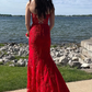 Red Sweetheart Lace Appliques Mermaid Long Prom Dress,DP1369