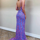 Purple V-Neck Appliques Straps Mermaid Long Prom Dress Formal Evening Dress,DP1370