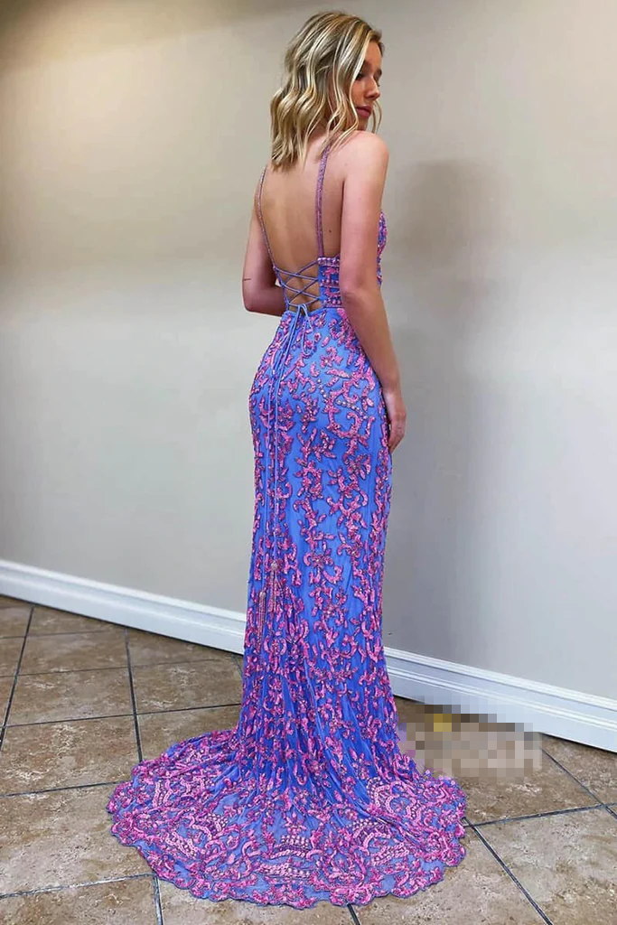 Purple V-Neck Appliques Straps Mermaid Long Prom Dress Formal Evening Dress,DP1370