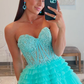 Mint Green A-Line Sweetheart Tulle Tiered Long Prom Dress with Appliques,DP1374