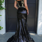 Charming Black Off the Shoulder Sequins Mermaid Long Prom Dress with Appliques,DP1375