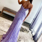 Lavender Scoop Neck Lace Strapless Mermaid Long Prom Dress with Slit,DP1378