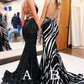 Black V Neck Sequins Backless Mermaid Long Prom Dresses,DP1379