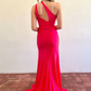 Simple One Shoulder Mermaid Long Prom Dress with Slit,DP1382