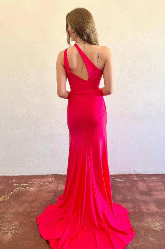 Simple One Shoulder Mermaid Long Prom Dress with Slit,DP1382