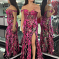 Charming Fuchsia Black Off the Shoulder Mermaid Long Prom Dress ,DP1383