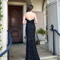 Black Deep V Neck Sequins Mermaid Long Prom Dress with Beading,DP1386