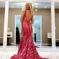 Charming V Neck Sequins Backless Mermaid Long Prom Dress,DP1387