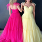 Hot Pink Sweetheart A-Line Dot Tulle Long Prom Dress Ball Gown,DP1388