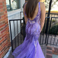 Lavender V Neck Tulle Sequins Backless Mermaid Long Prom Dress,DP1390