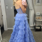 Cute Blue Sparkly Sweetheart Tulle Layers Ball Gown Long Prom Dress,DP1392