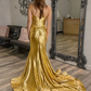 Gold Sweetheart Satin Mermaid Long Prom Dress with Slit,DP1393