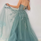 Spaghetti Straps A-Line Tulle Appliques Long Prom Dress,DP1394