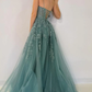 Spaghetti Straps A-Line Tulle Appliques Long Prom Dress,DP1394