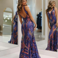 Purple V Neck Backless Sequined Mermaid Long Prom Dress,DP1396