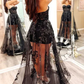 Black A-Line Lace and Tulle Long Prom Dress Homecoming Dress,DP1397