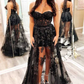 Black A-Line Lace and Tulle Long Prom Dress Homecoming Dress,DP1397