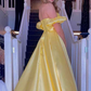 Yellow Sweetheart A-Line Satin Long Prom Dress with Slit,DP1400