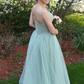 Simple A-Line V Neck Tulle Spaghetti Straps Long Prom Dress,DP1405